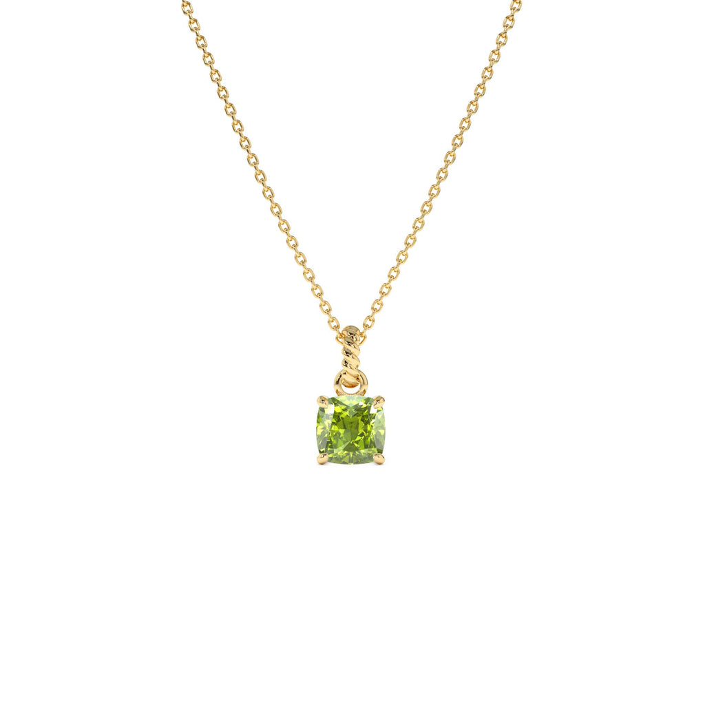 Cushion Cut Peridot Solitaire Necklace in 14K Gold — view 1