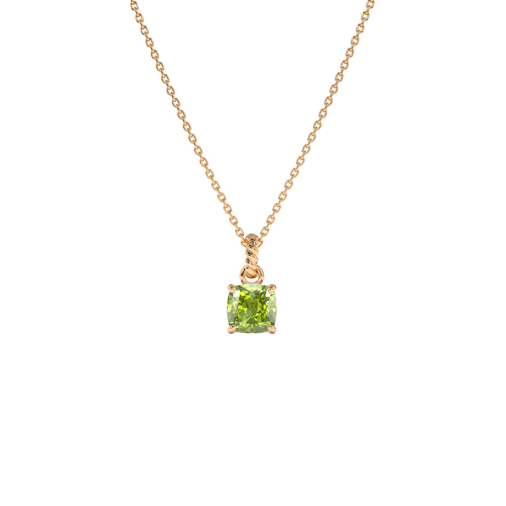 Cushion Cut Peridot Solitaire Necklace in 14K Gold — view 3