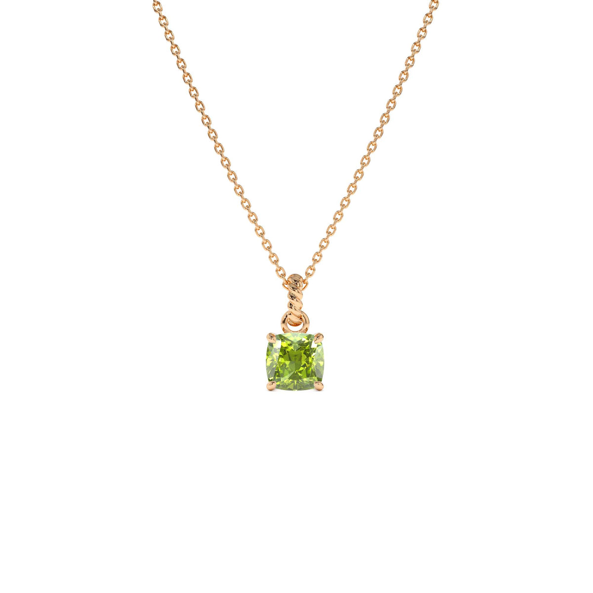 Cushion Cut Peridot Solitaire Necklace in 14K Gold — view 3
