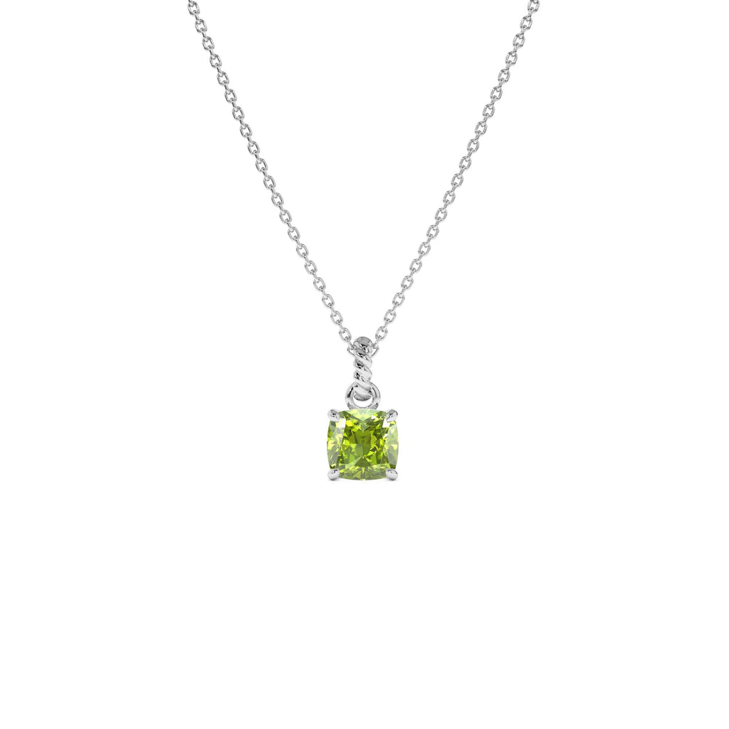 Cushion Cut Peridot Solitaire Necklace in 14K Gold — view 2