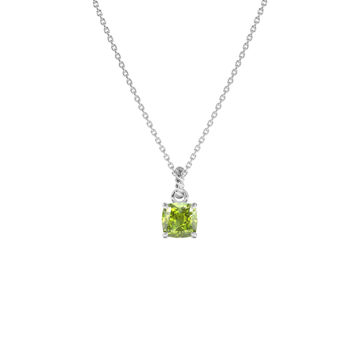 Cushion Cut Peridot Solitaire Necklace in 14K Gold — view 2