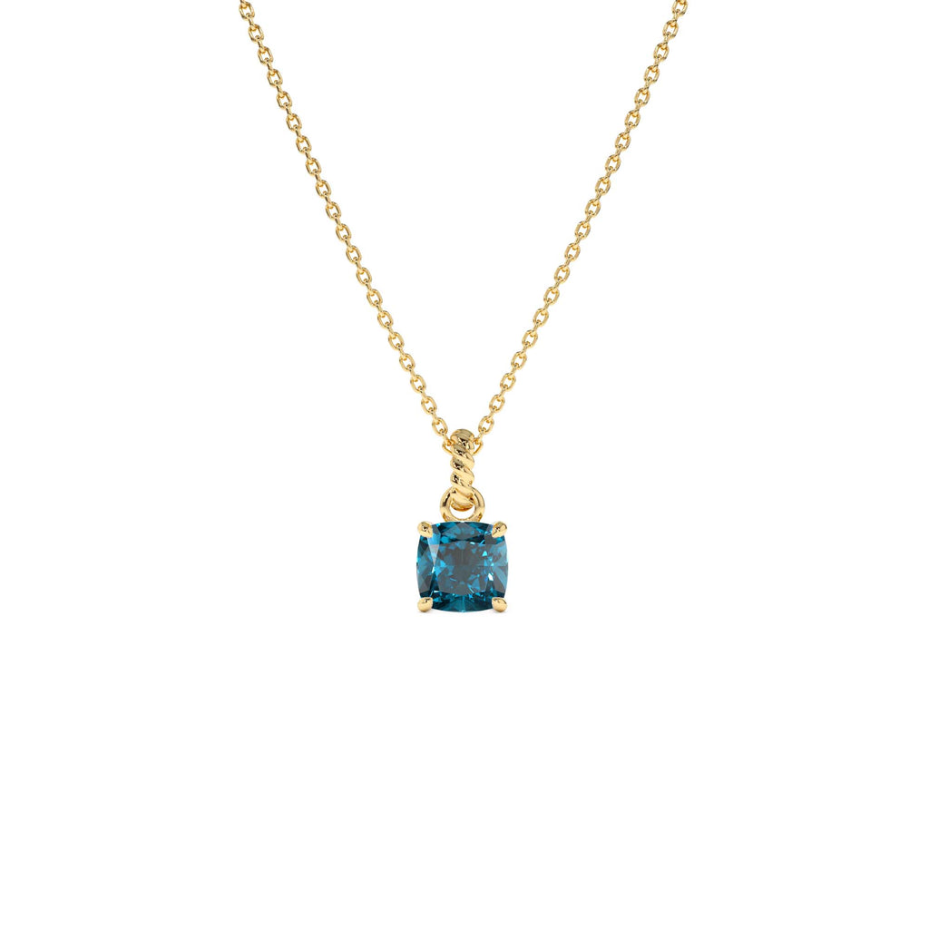 Cushion Cut London Blue Topaz Solitaire Necklace in 14K Gold — view 1