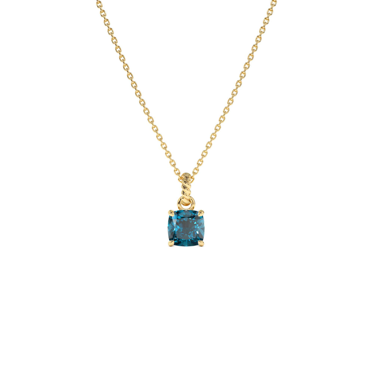 Cushion Cut London Blue Topaz Solitaire Necklace in 14K Gold — view 1