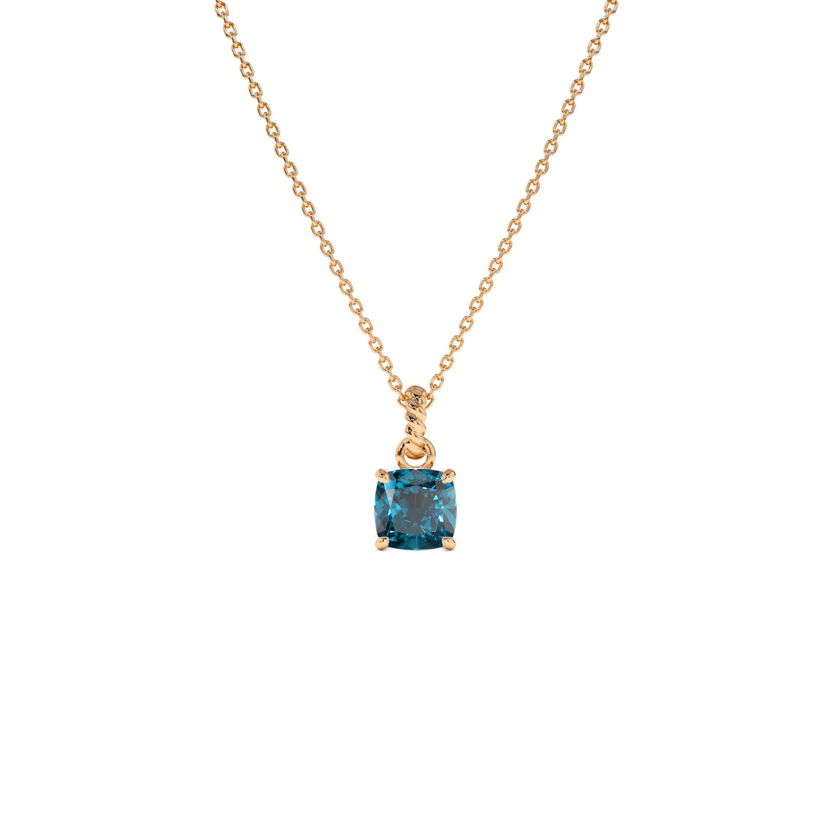 Cushion Cut London Blue Topaz Solitaire Necklace in 14K Gold — view 3