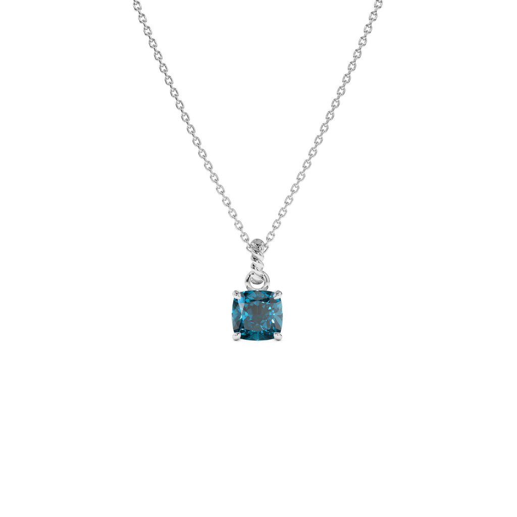 Cushion Cut London Blue Topaz Solitaire Necklace in 14K Gold — view 2