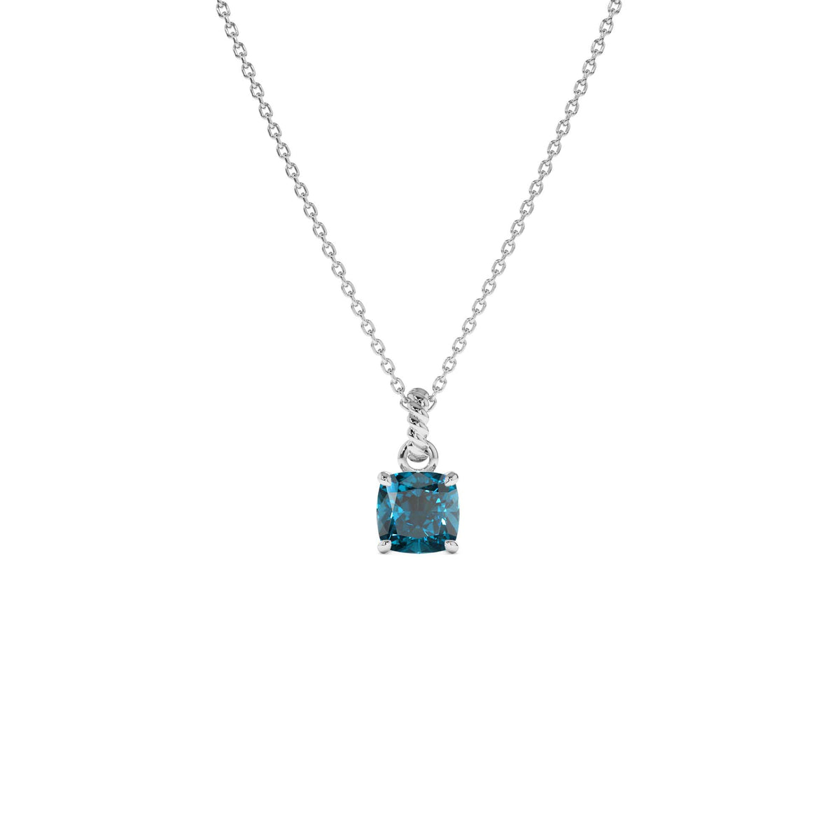 Cushion Cut London Blue Topaz Solitaire Necklace in 14K Gold — view 2