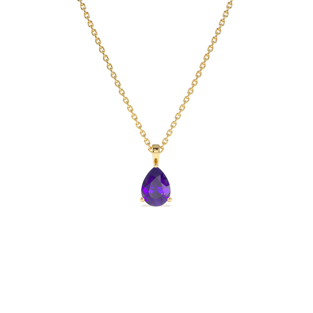 Pear Shape Amethyst Solitaire Necklace in 14K Gold — view 1