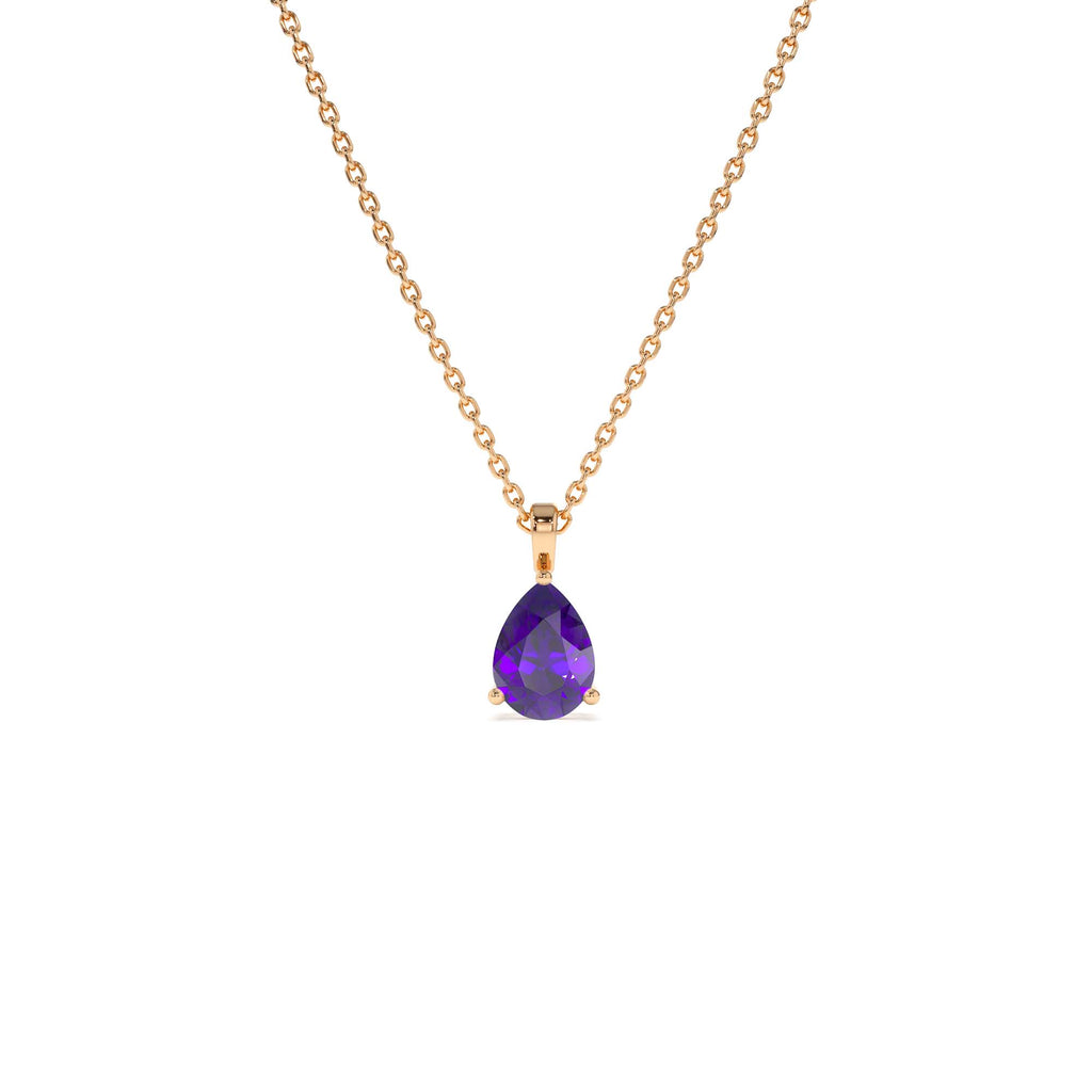 Pear Shape Amethyst Solitaire Necklace in 14K Gold — view 4