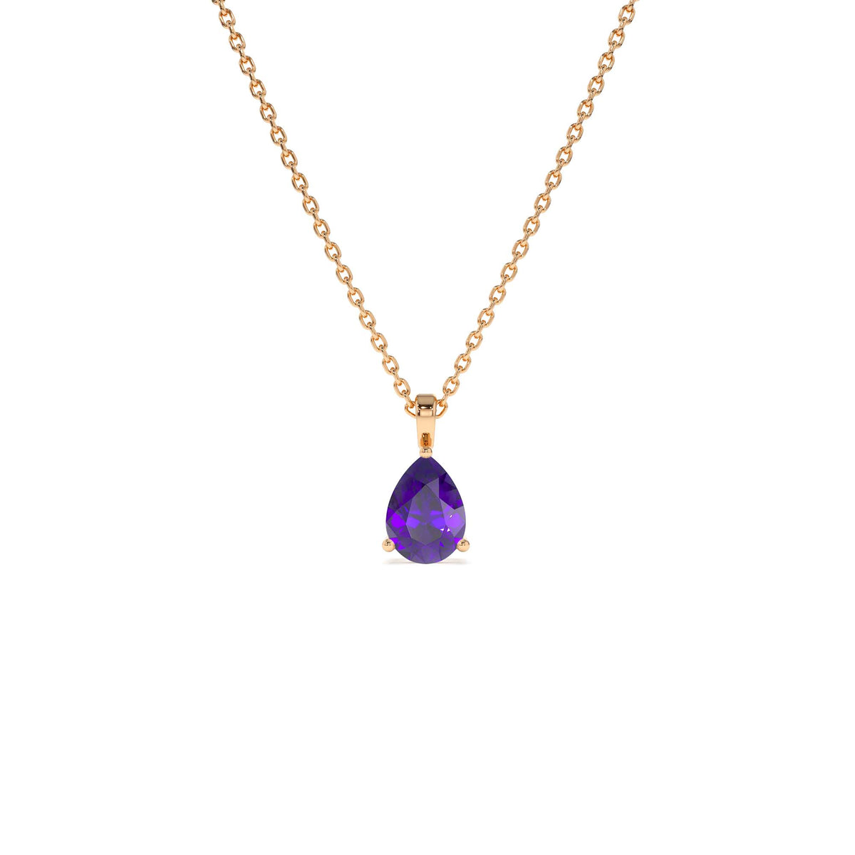 Pear Shape Amethyst Solitaire Necklace in 14K Gold — view 4