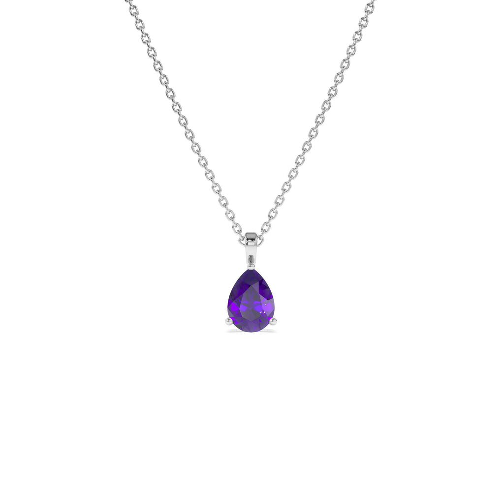 Pear Shape Amethyst Solitaire Necklace in 14K Gold — view 3