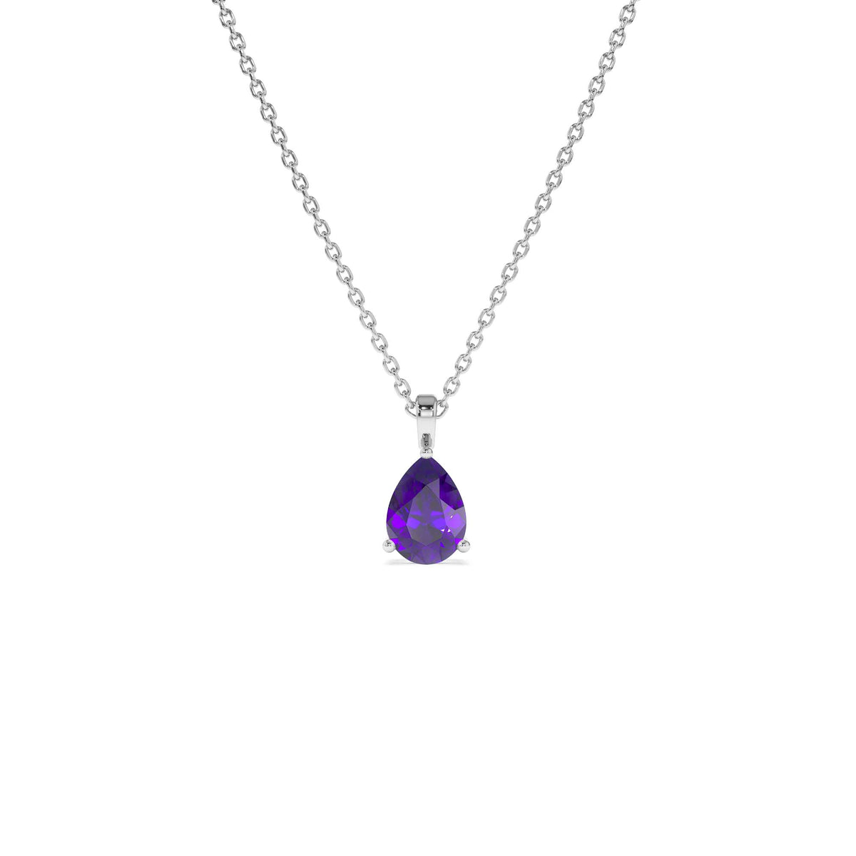 Pear Shape Amethyst Solitaire Necklace in 14K Gold — view 3