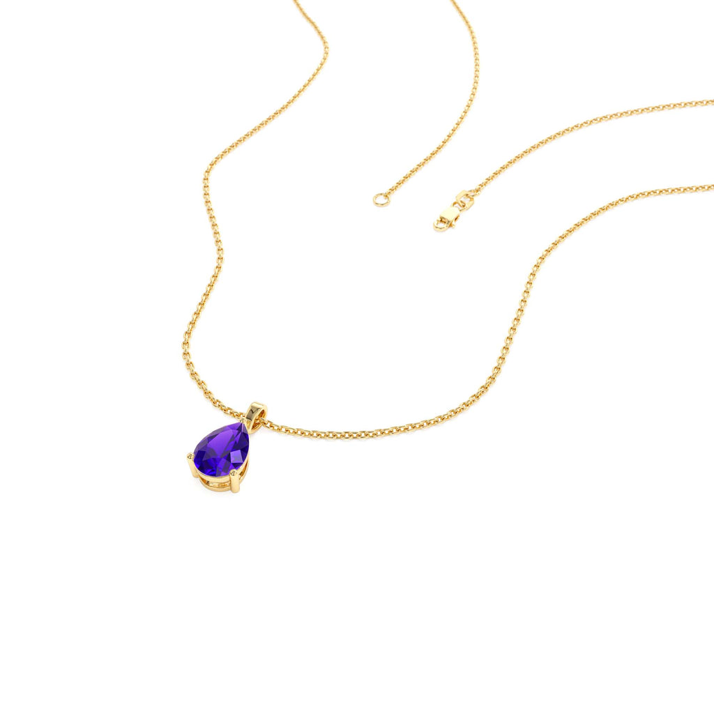 Pear Shape Amethyst Solitaire Necklace in 14K Gold — view 2