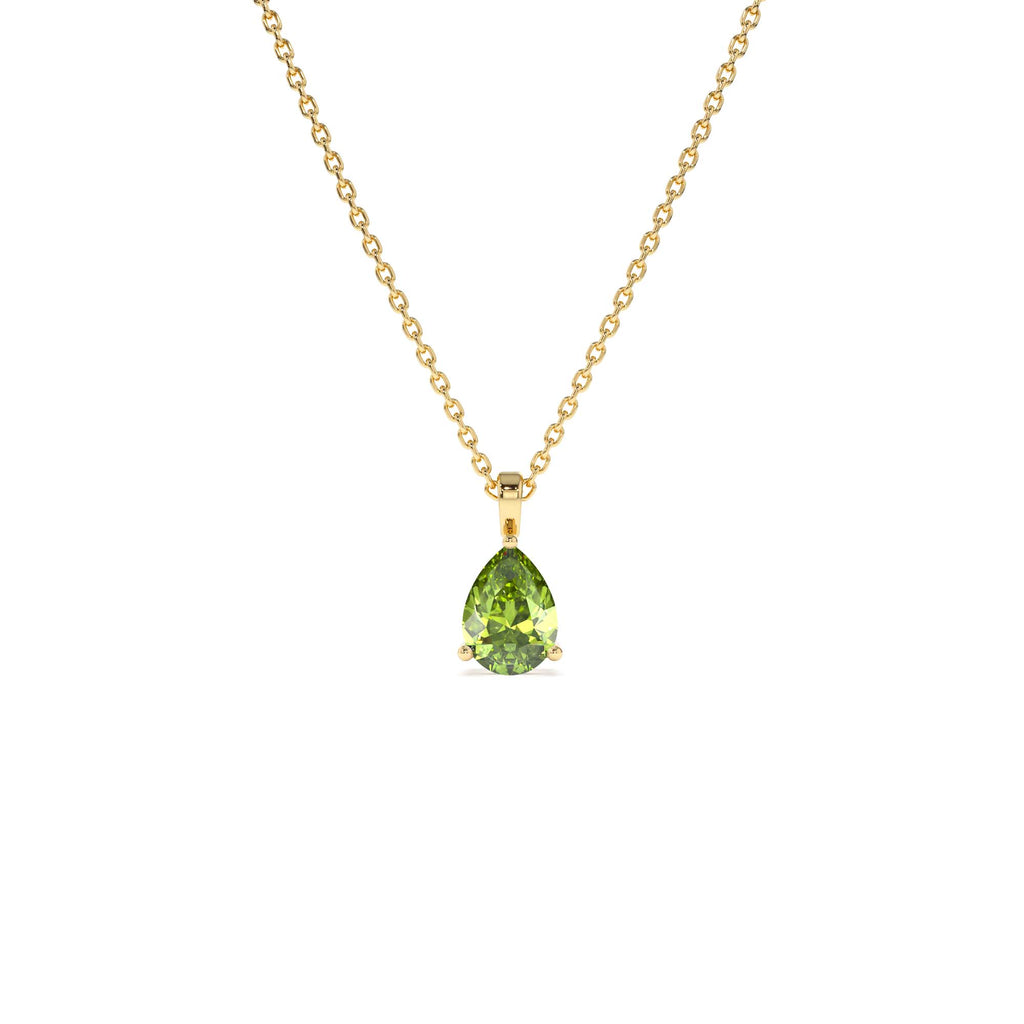 Pear Shape Peridot Solitaire Necklace in 14K Gold — view 1