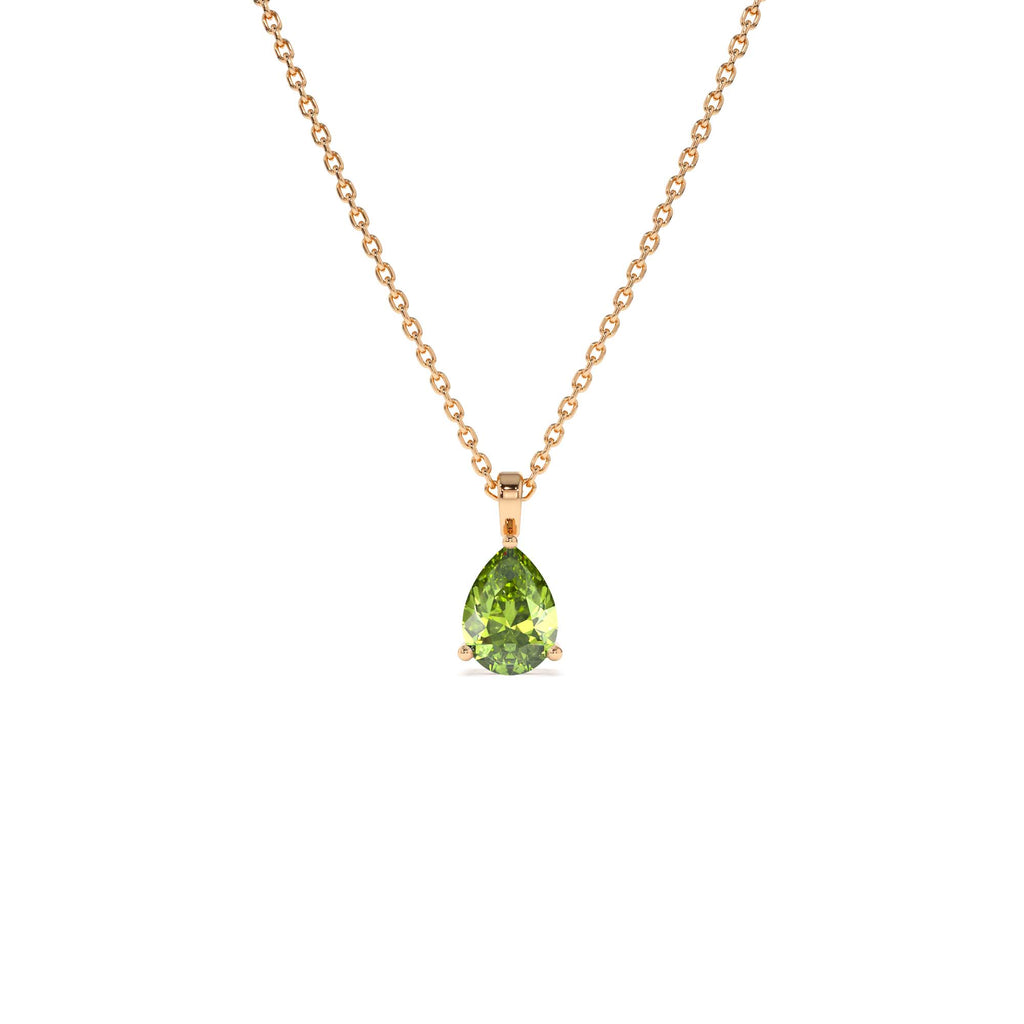 Pear Shape Peridot Solitaire Necklace in 14K Gold — view 4