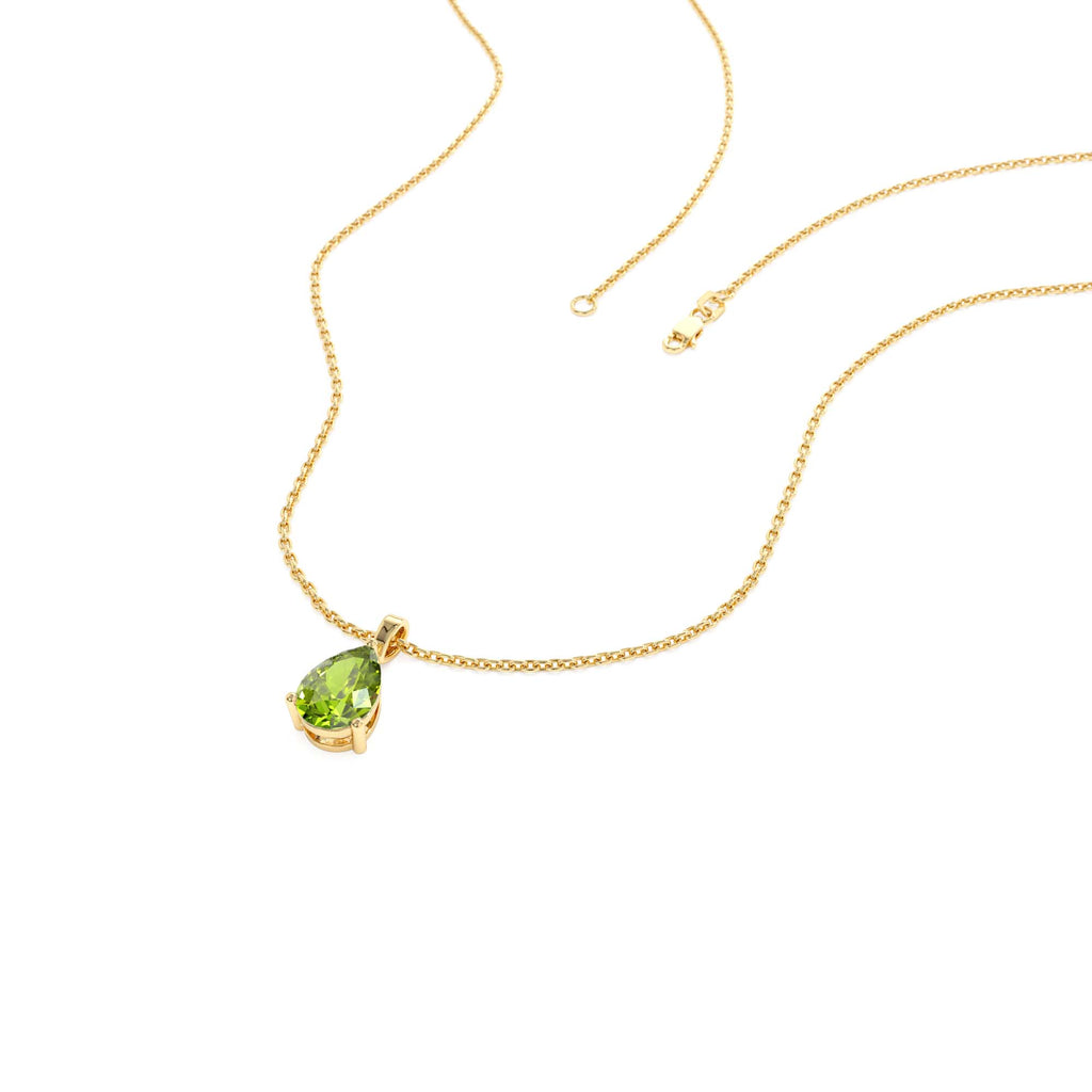 Pear Shape Peridot Solitaire Necklace in 14K Gold — view 2