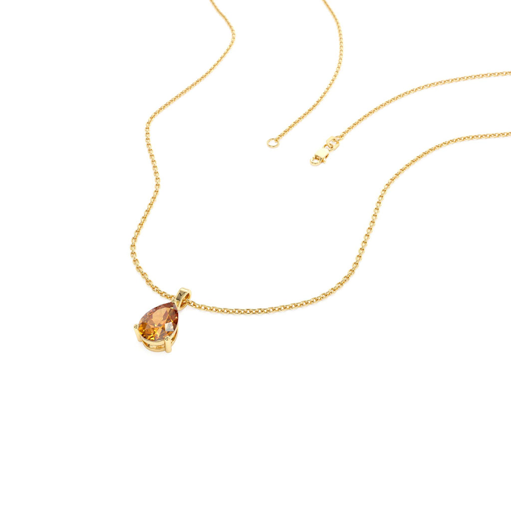 Pear Shape Citrine Solitaire Necklace in 14K Gold — view 2