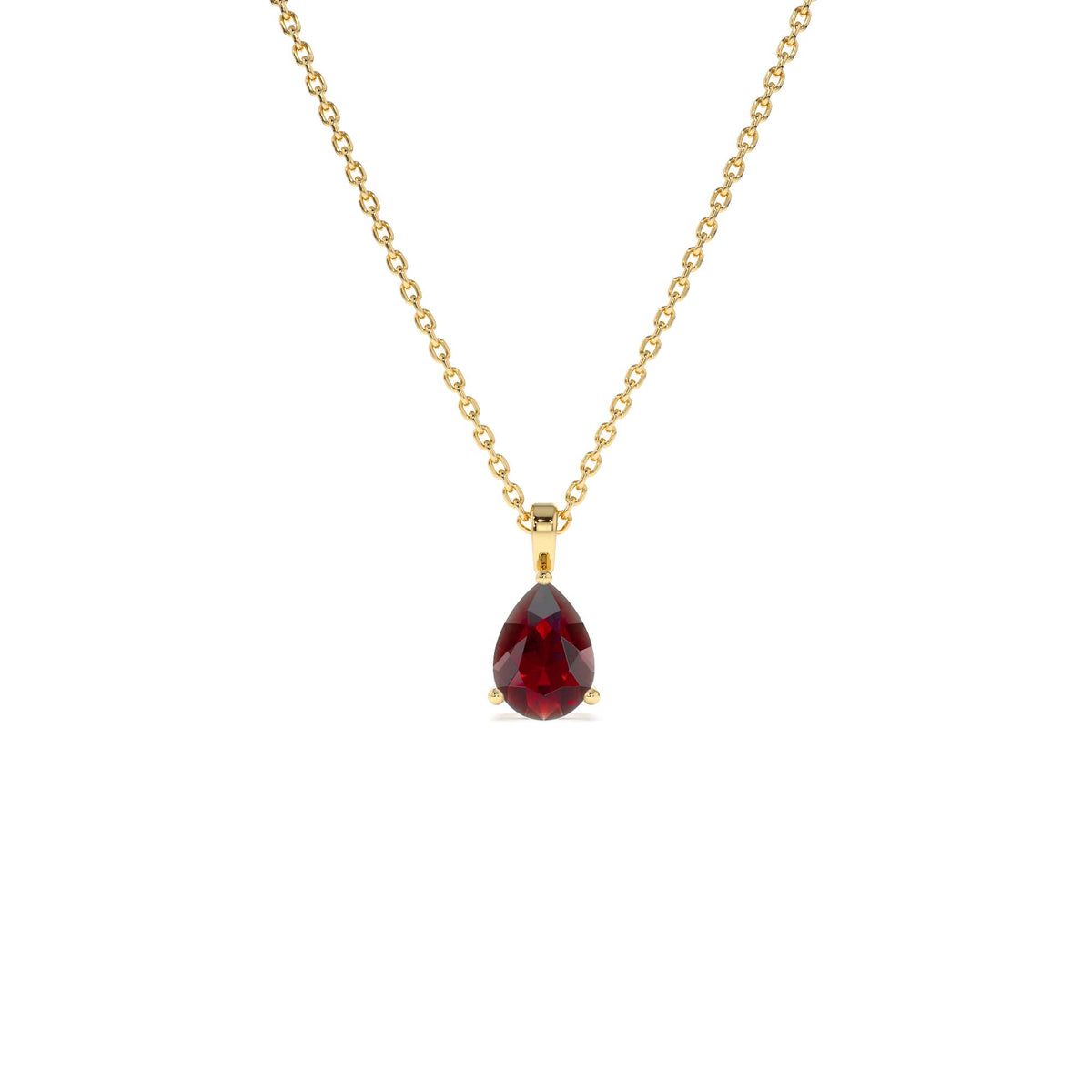 Pear Shape Garnet Solitaire Necklace in 14K Gold — view 1