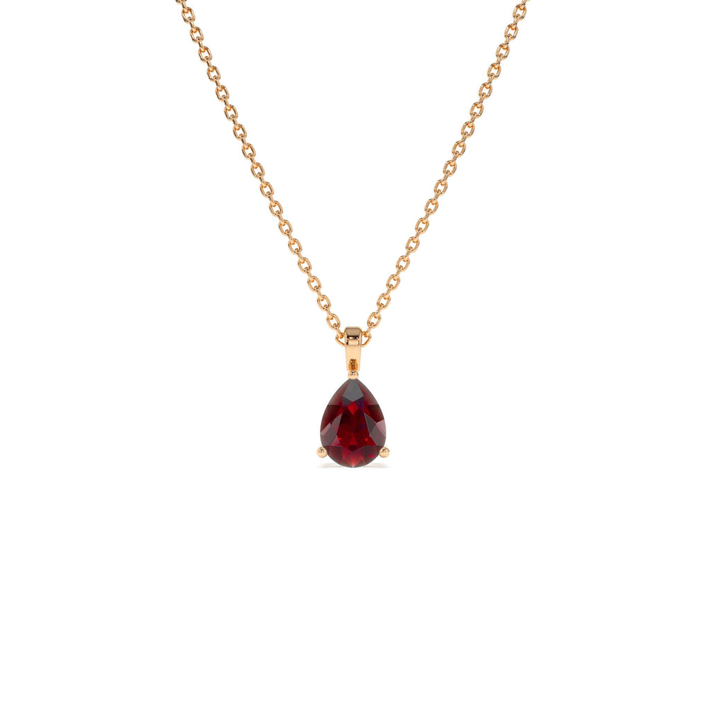 Pear Shape Garnet Solitaire Necklace in 14K Gold — view 4