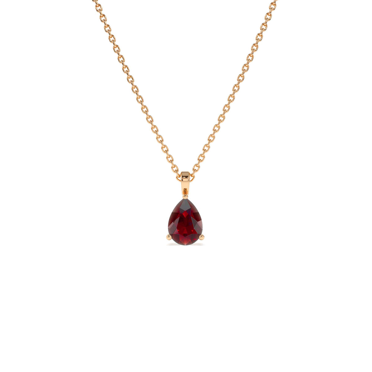 Pear Shape Garnet Solitaire Necklace in 14K Gold — view 4