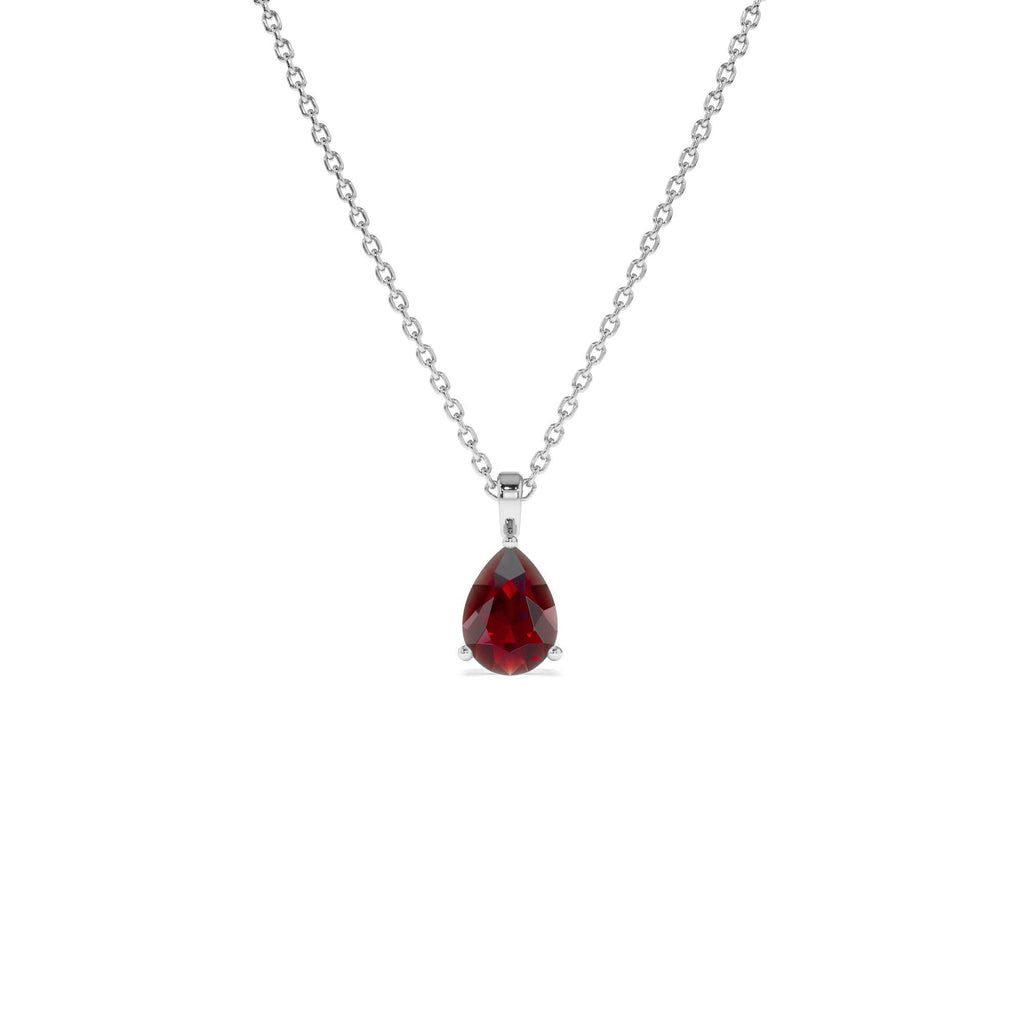 Pear Shape Garnet Solitaire Necklace in 14K Gold — view 3