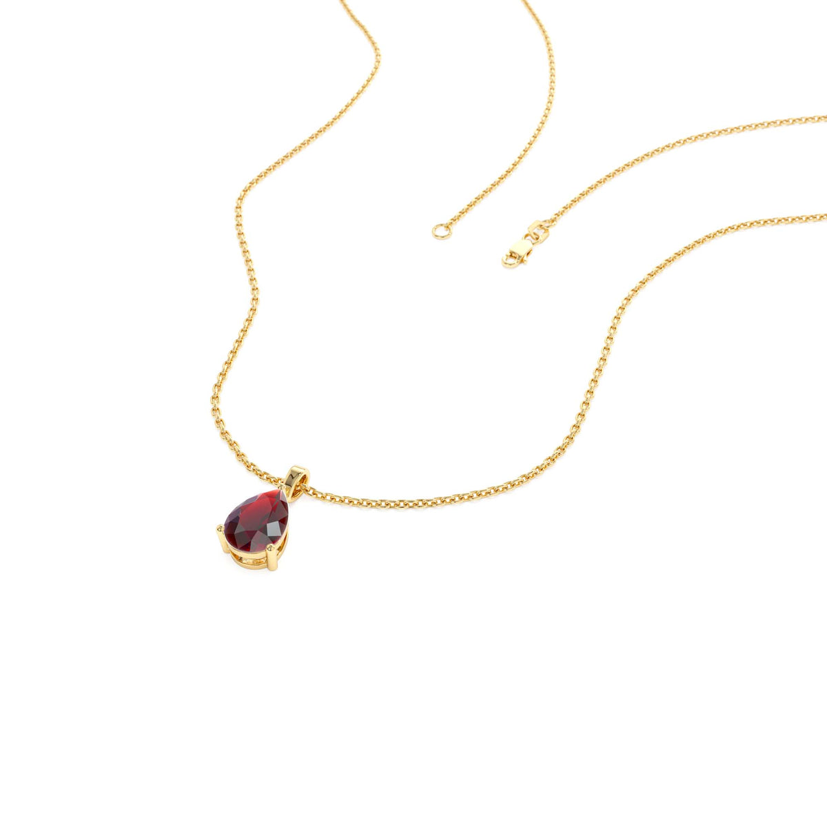 Pear Shape Garnet Solitaire Necklace in 14K Gold — view 2