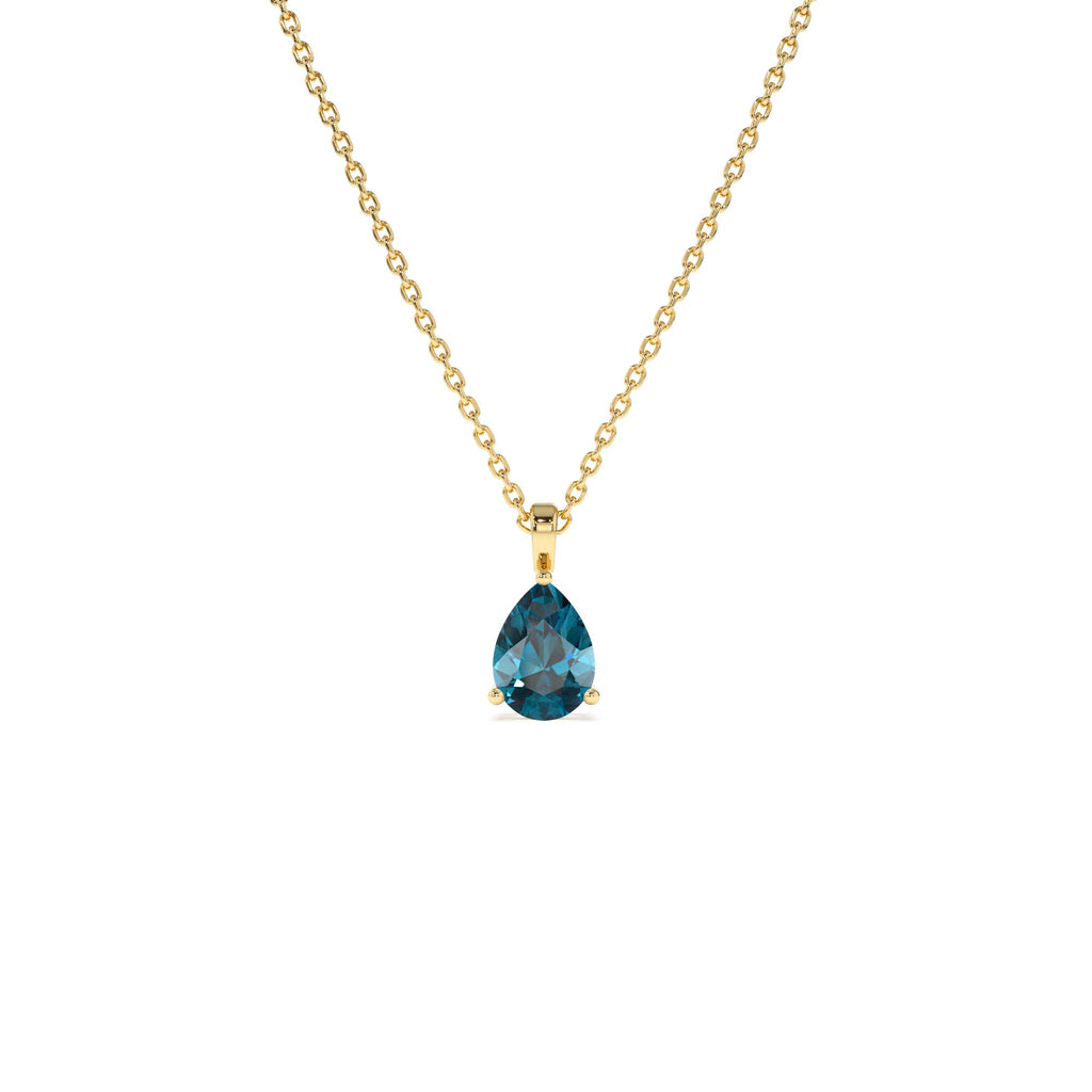 Pear Shape London Blue Topaz Solitaire Necklace in 14K Gold — view 1