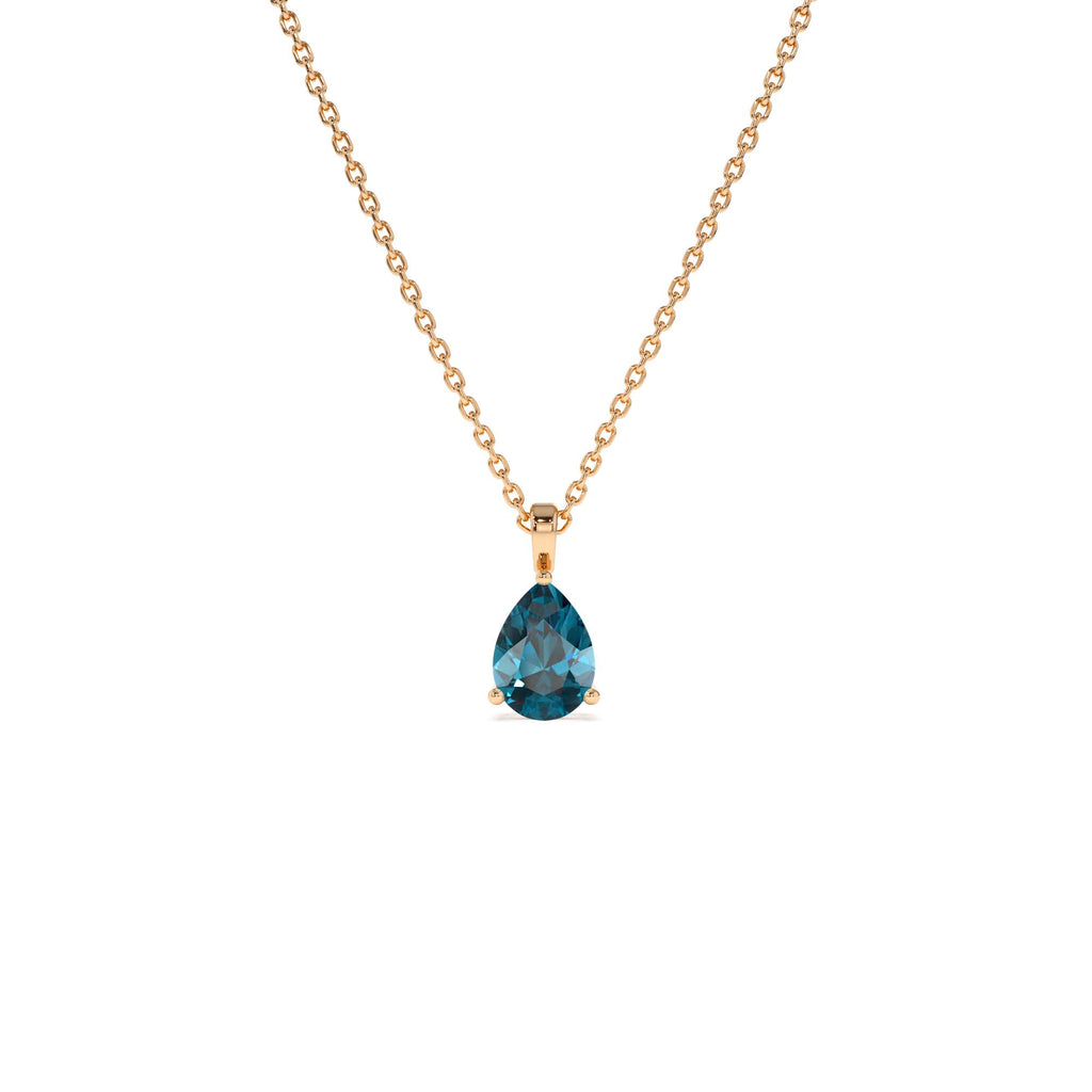 Pear Shape London Blue Topaz Solitaire Necklace in 14K Gold — view 4
