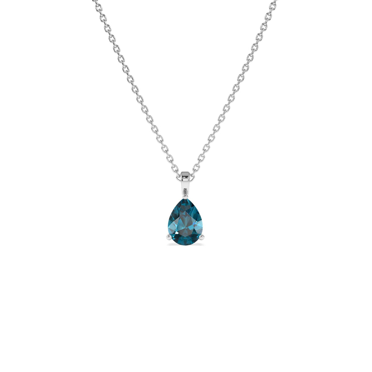 Pear Shape London Blue Topaz Solitaire Necklace in 14K Gold — view 3