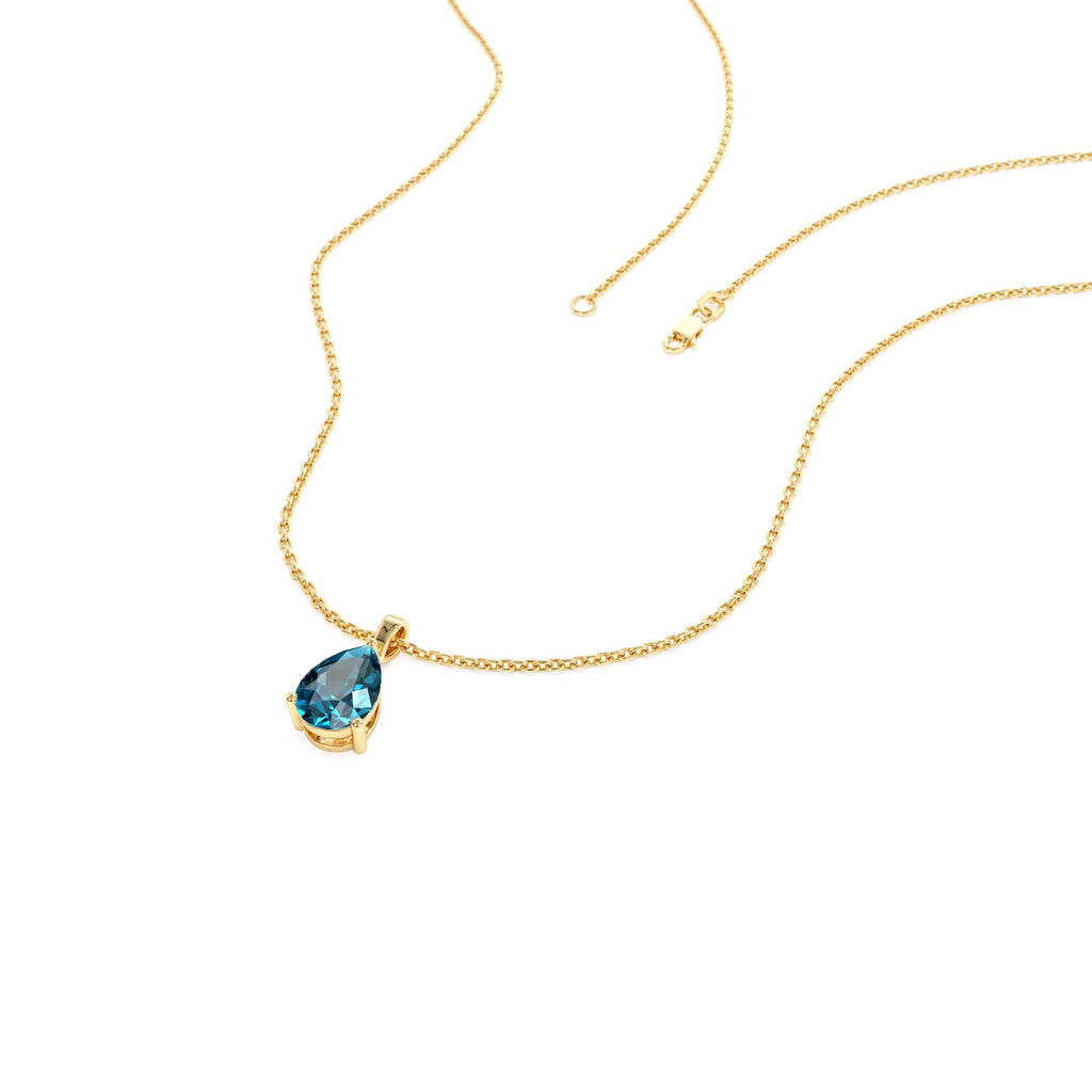 Pear Shape London Blue Topaz Solitaire Necklace in 14K Gold — view 2