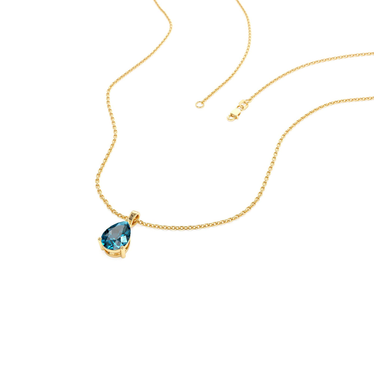 Pear Shape London Blue Topaz Solitaire Necklace in 14K Gold — view 2
