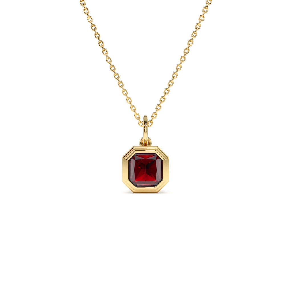 Asscher Cut Bezel Set Garnet Necklace in 14K Gold — view 1