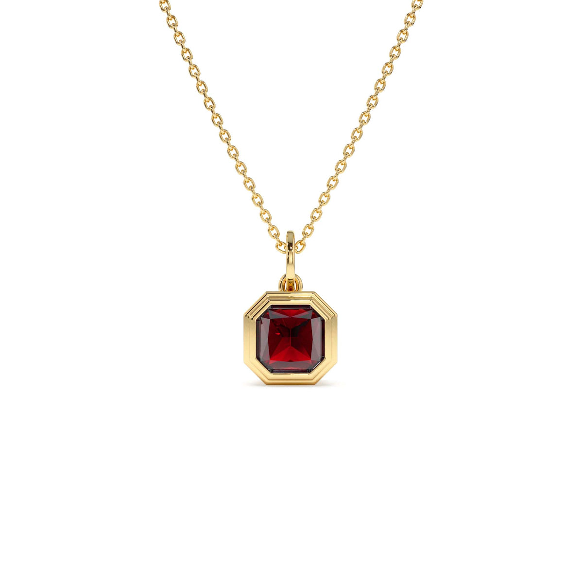 Asscher Cut Bezel Set Garnet Necklace in 14K Gold — view 1
