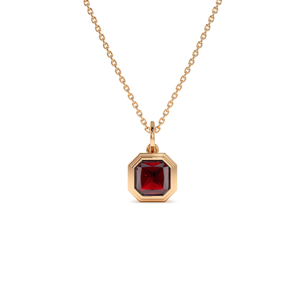 Asscher Cut Bezel Set Garnet Necklace in 14K Gold — view 3