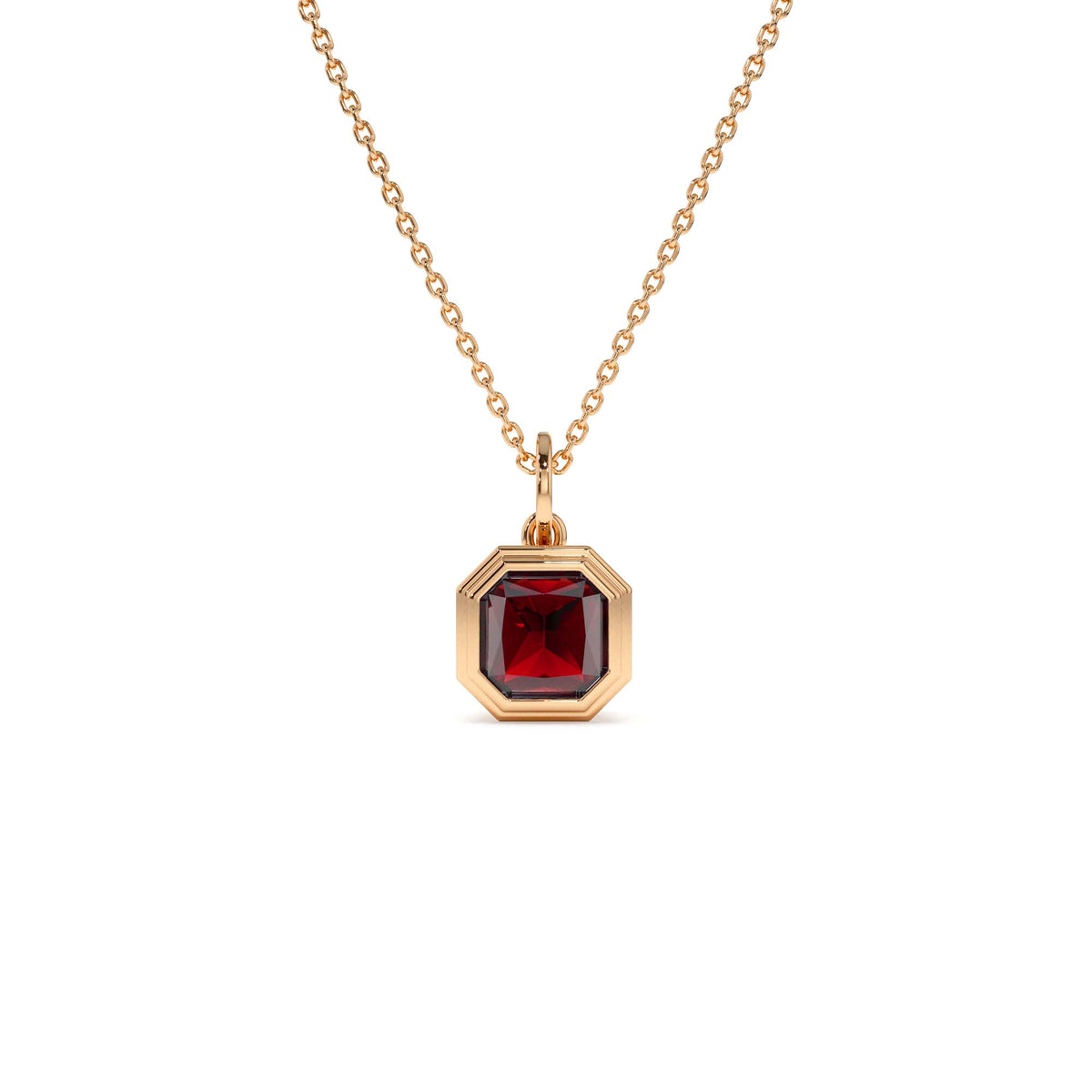 Asscher Cut Bezel Set Garnet Necklace in 14K Gold — view 3