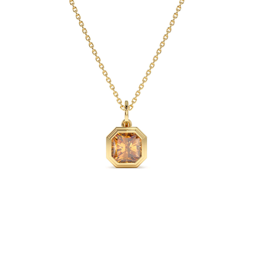 Asscher Cut Bezel Set Citrine Necklace in 14K Gold — view 1