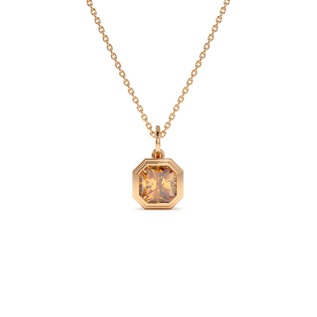 Asscher Cut Bezel Set Citrine Necklace in 14K Gold — view 3