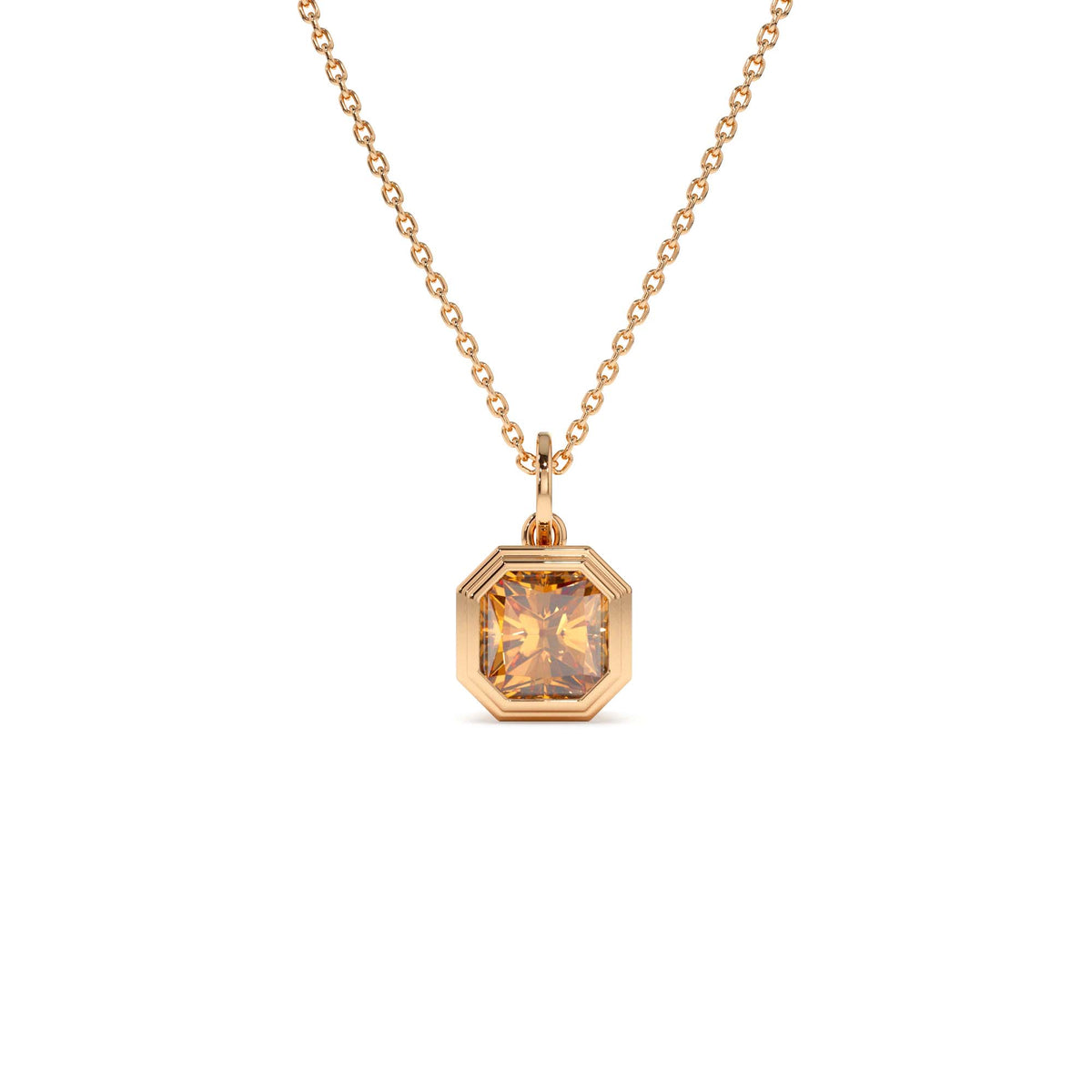 Asscher Cut Bezel Set Citrine Necklace in 14K Gold — view 3