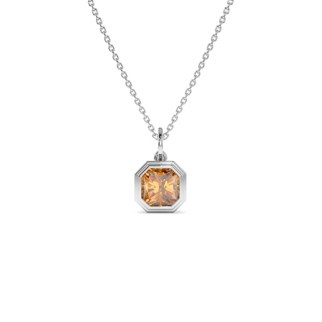 Asscher Cut Bezel Set Citrine Necklace in 14K Gold — view 2