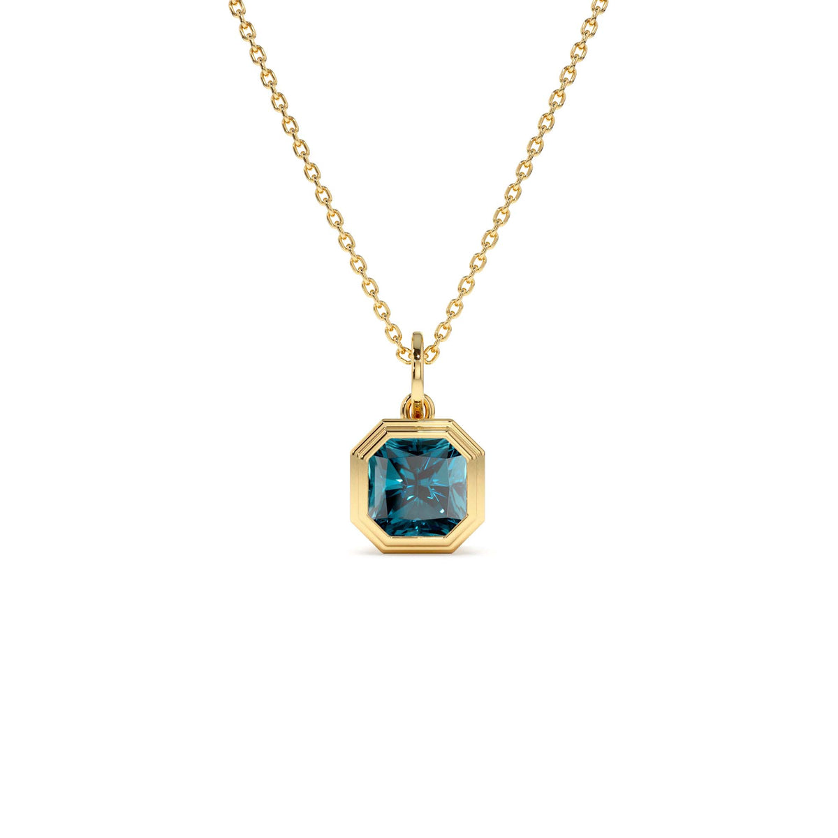 Asscher Cut Bezel Set London Blue Topaz Necklace in 14K Gold — view 1
