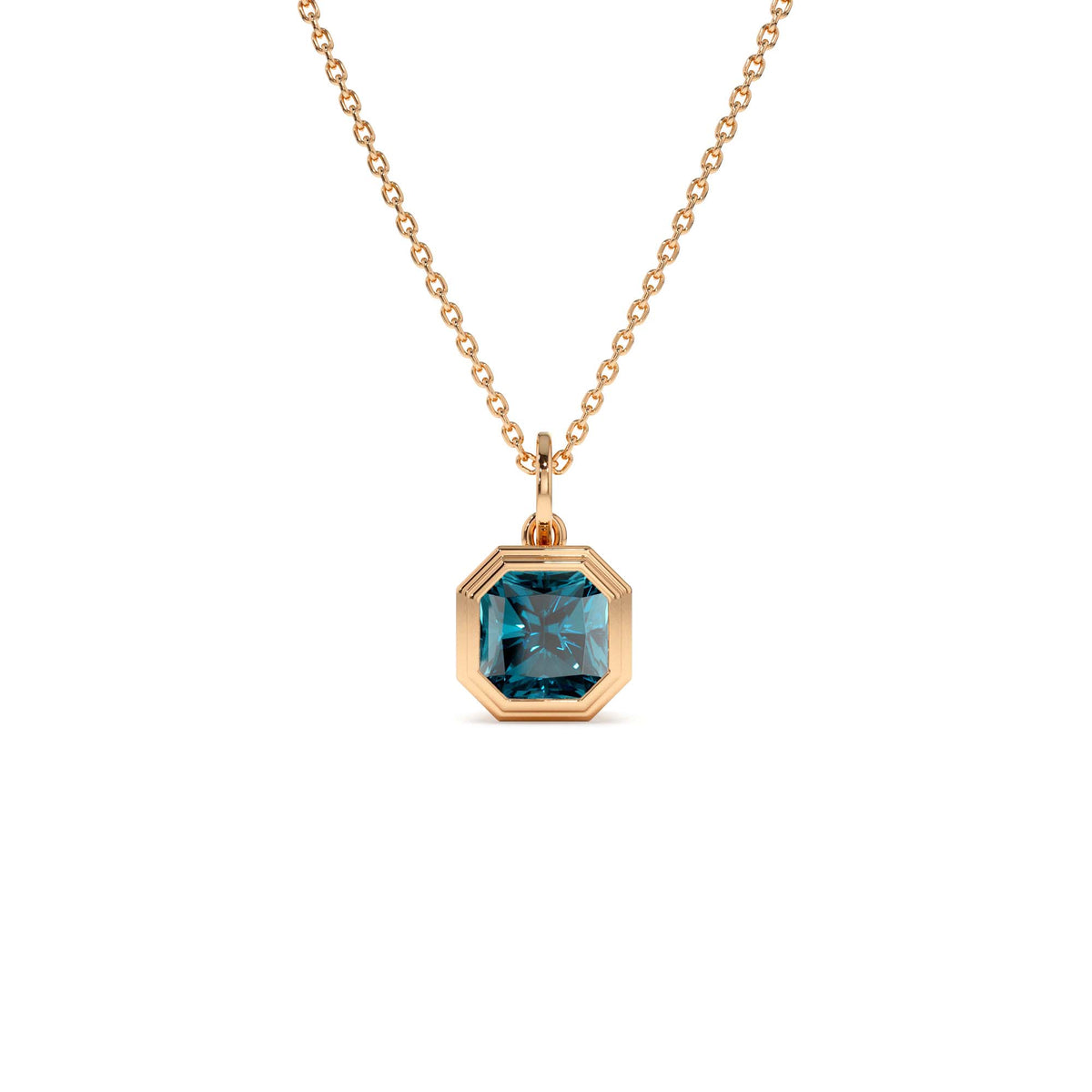 Asscher Cut Bezel Set London Blue Topaz Necklace in 14K Gold — view 3