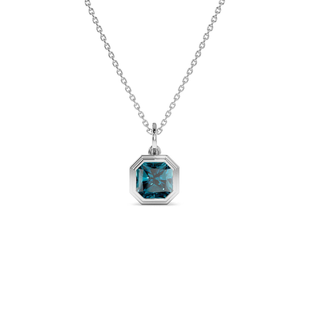 Asscher Cut Bezel Set London Blue Topaz Necklace in 14K Gold — view 2