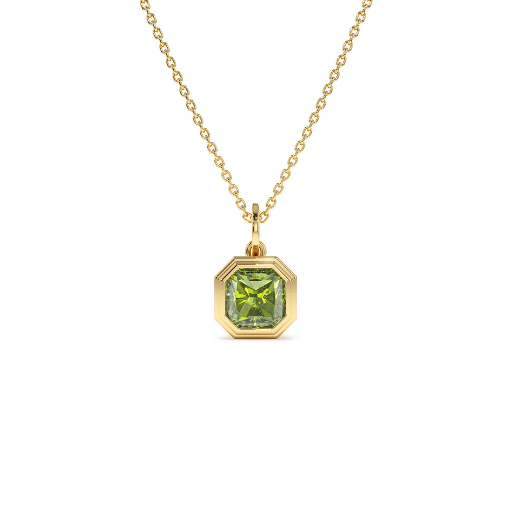 Asscher Cut Bezel Set Peridot Necklace in 14K Gold — view 1