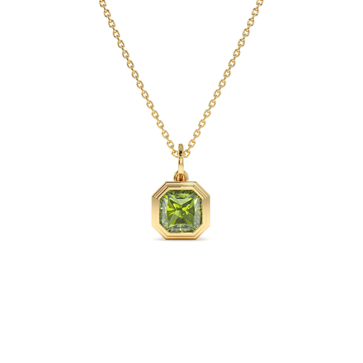 Asscher Cut Bezel Set Peridot Necklace in 14K Gold — view 1