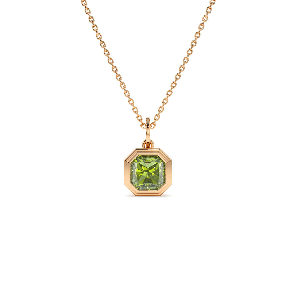 Asscher Cut Bezel Set Peridot Necklace in 14K Gold — view 3