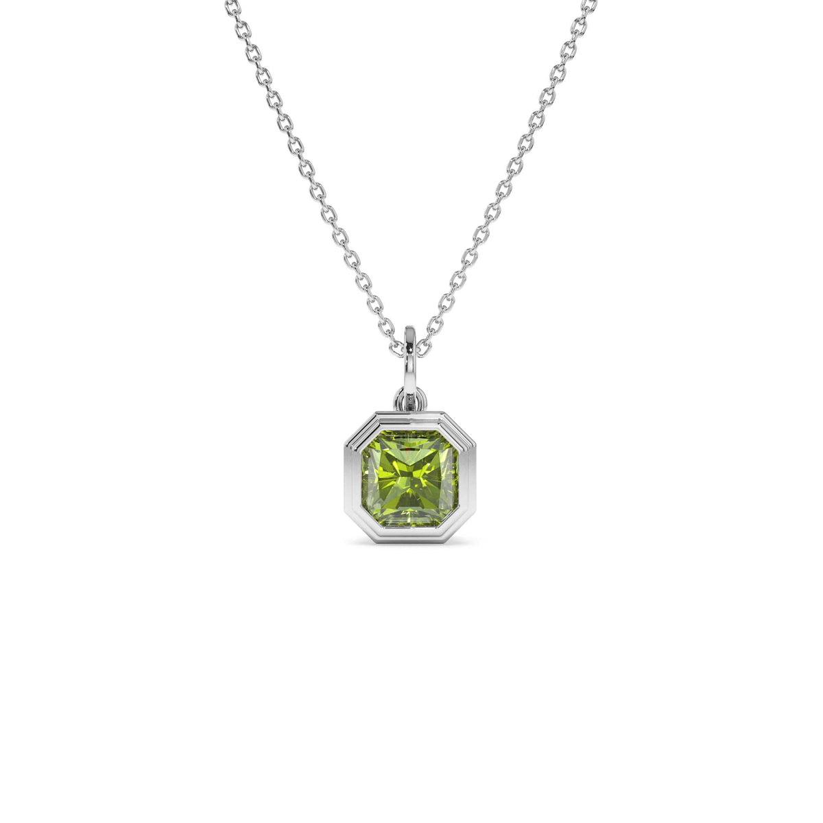 Asscher Cut Bezel Set Peridot Necklace in 14K Gold — view 2