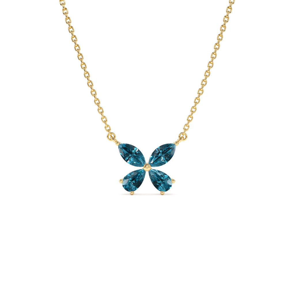 London Blue Topaz Butterfly Necklace in 14K Gold — view 1