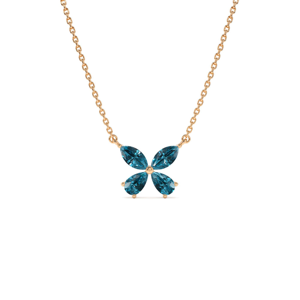 London Blue Topaz Butterfly Necklace in 14K Gold — view 3
