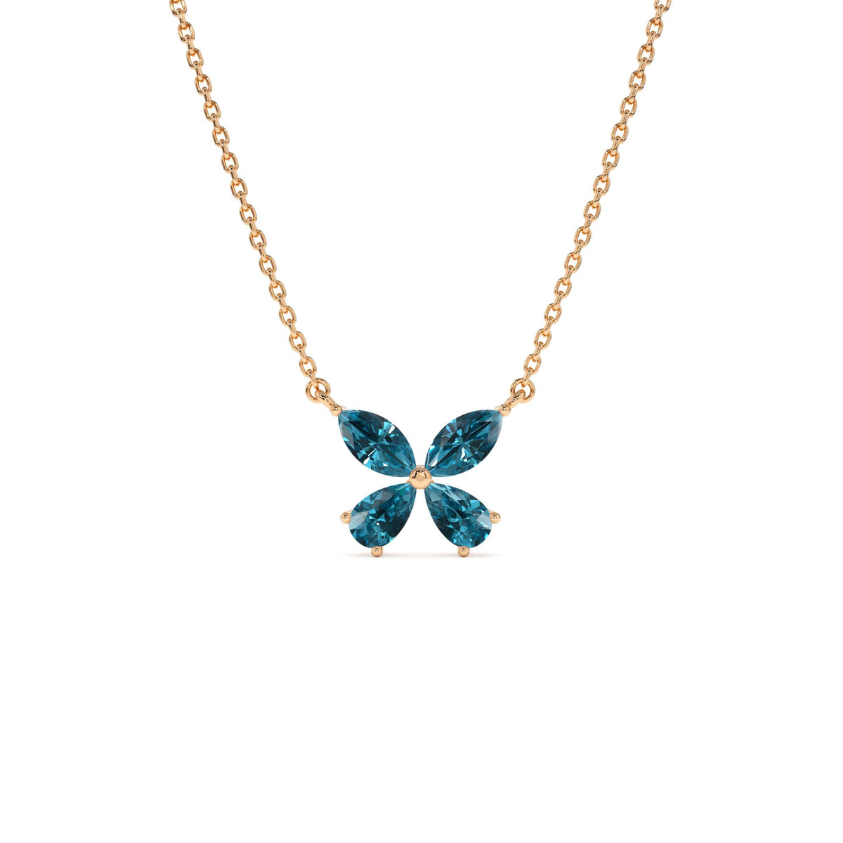 London Blue Topaz Butterfly Necklace in 14K Gold — view 3