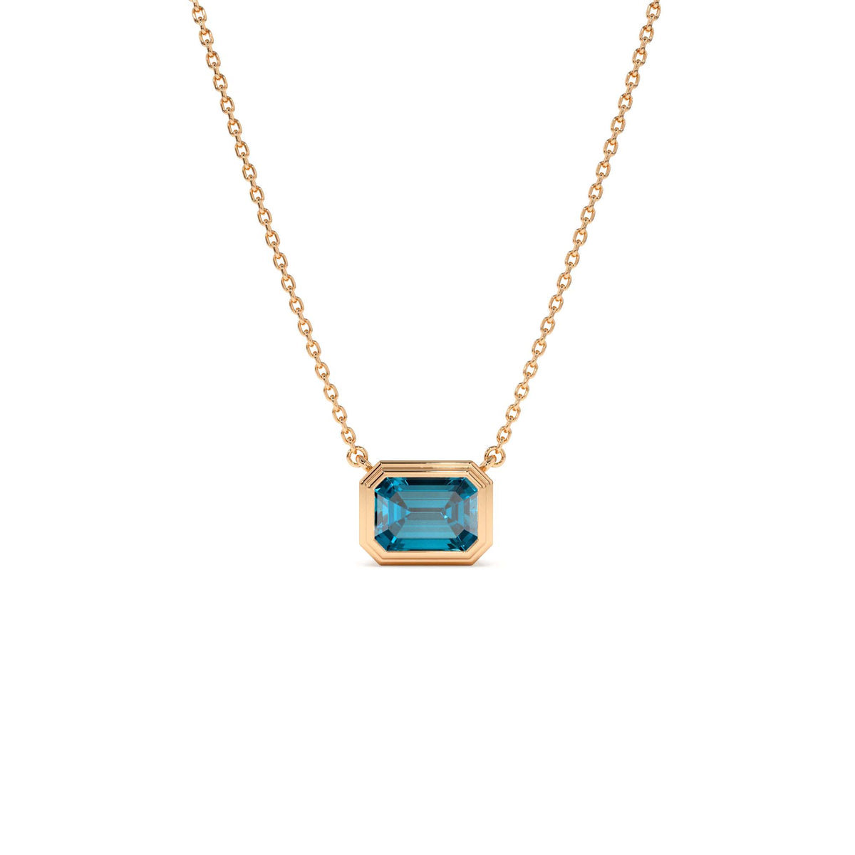 1.25 CTW Emerald Cut Bezel Setting Blue Topaz in 14K Gold — view 3