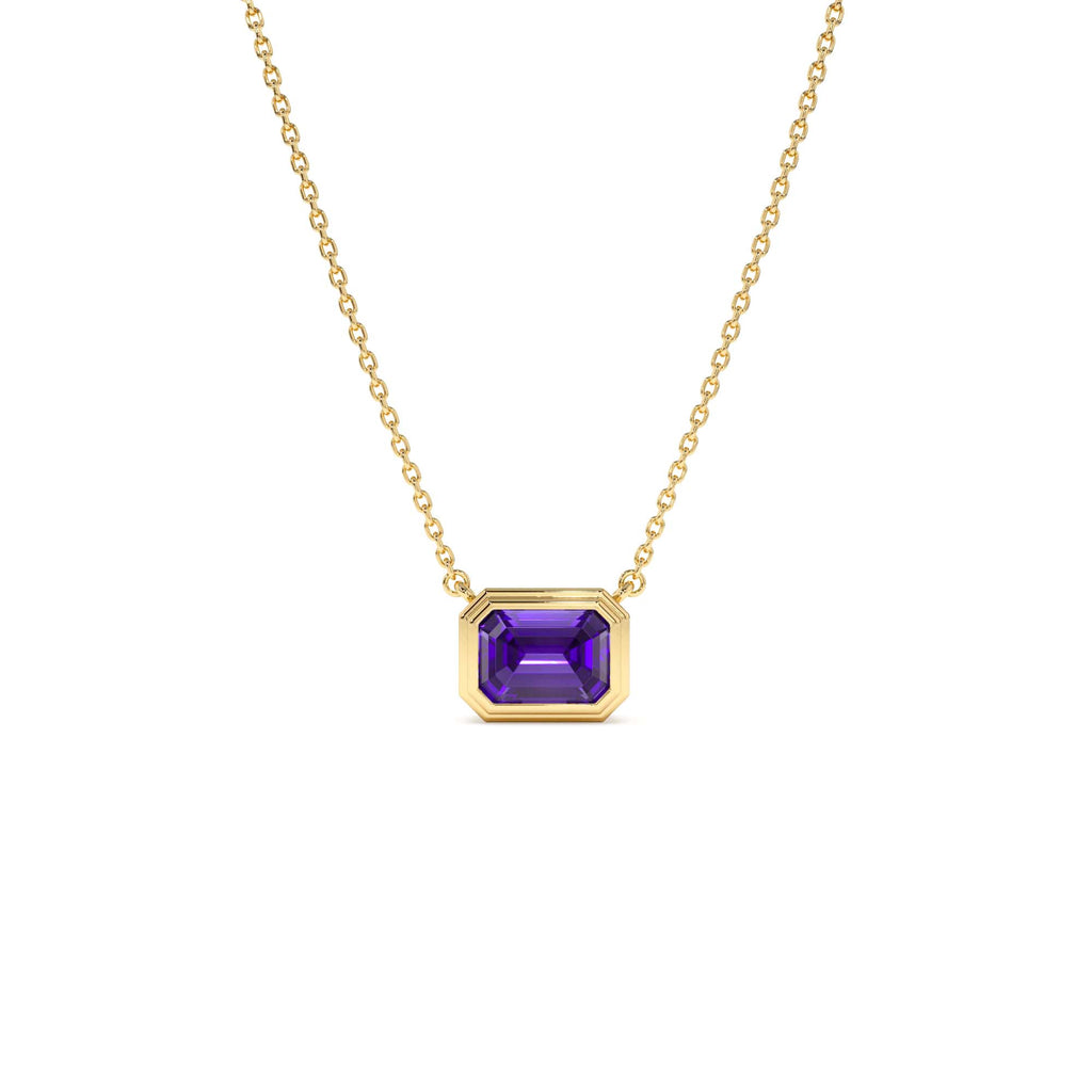 0.95 CTW Emerald Cut Bezel Setting Amethyst in 14K Gold — view 1